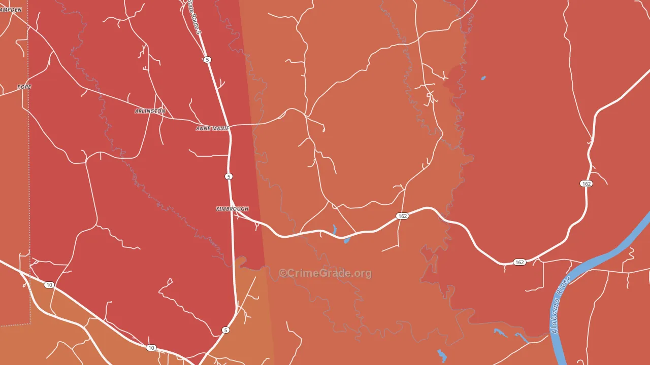 Kimbrough, AL Map of Robbery Rates