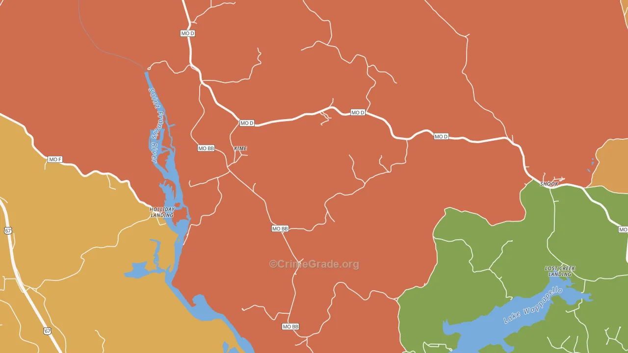 Kime, MO Map of Robbery Rates