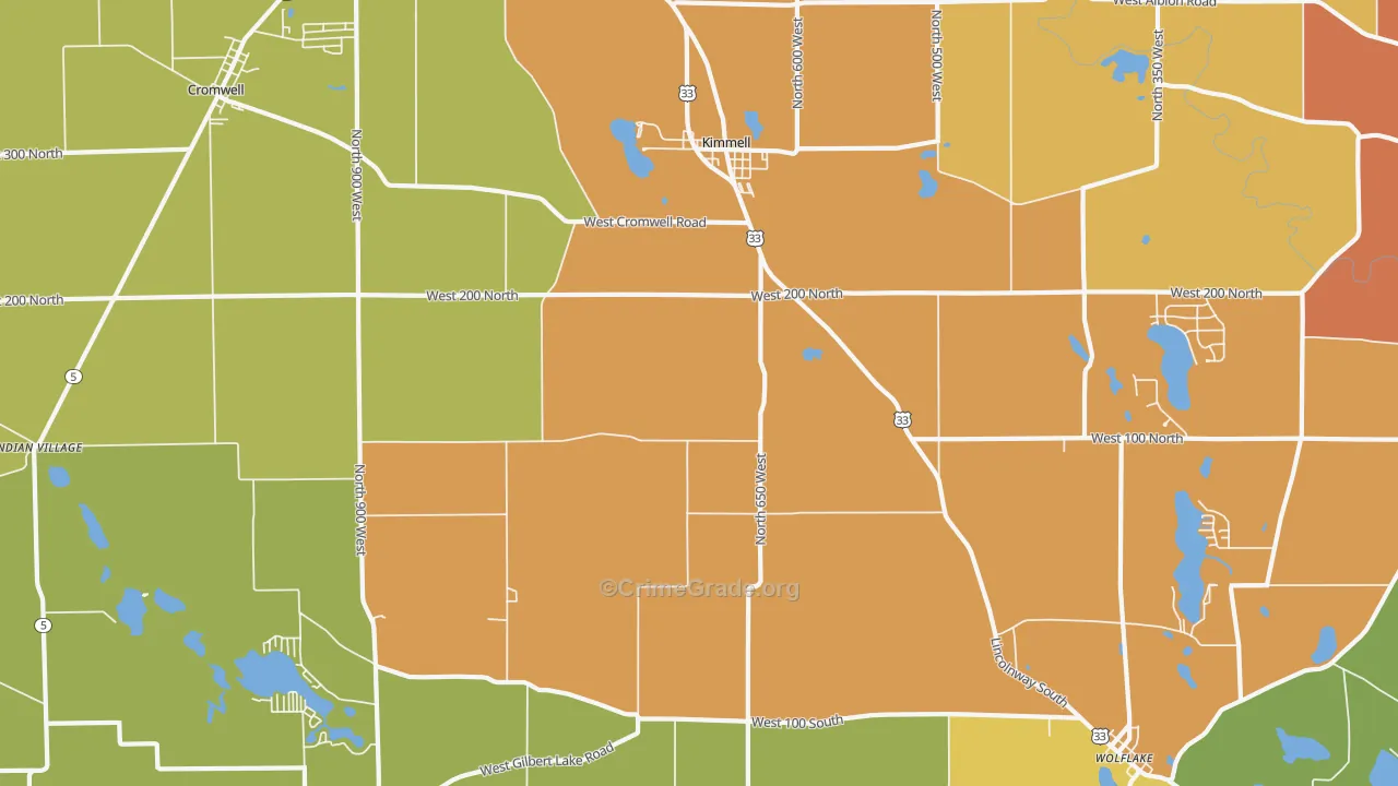 Kimmell, IN Map of Robbery Rates