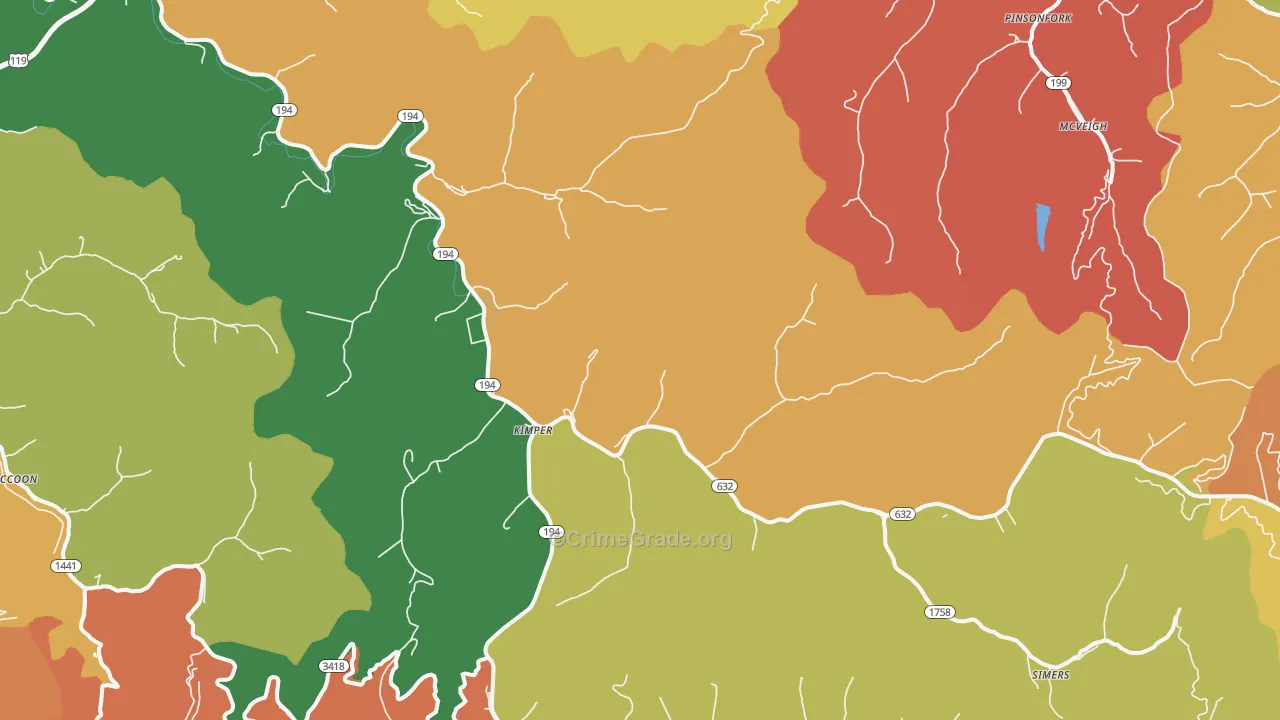 Kimper, KY Map of Robbery Rates