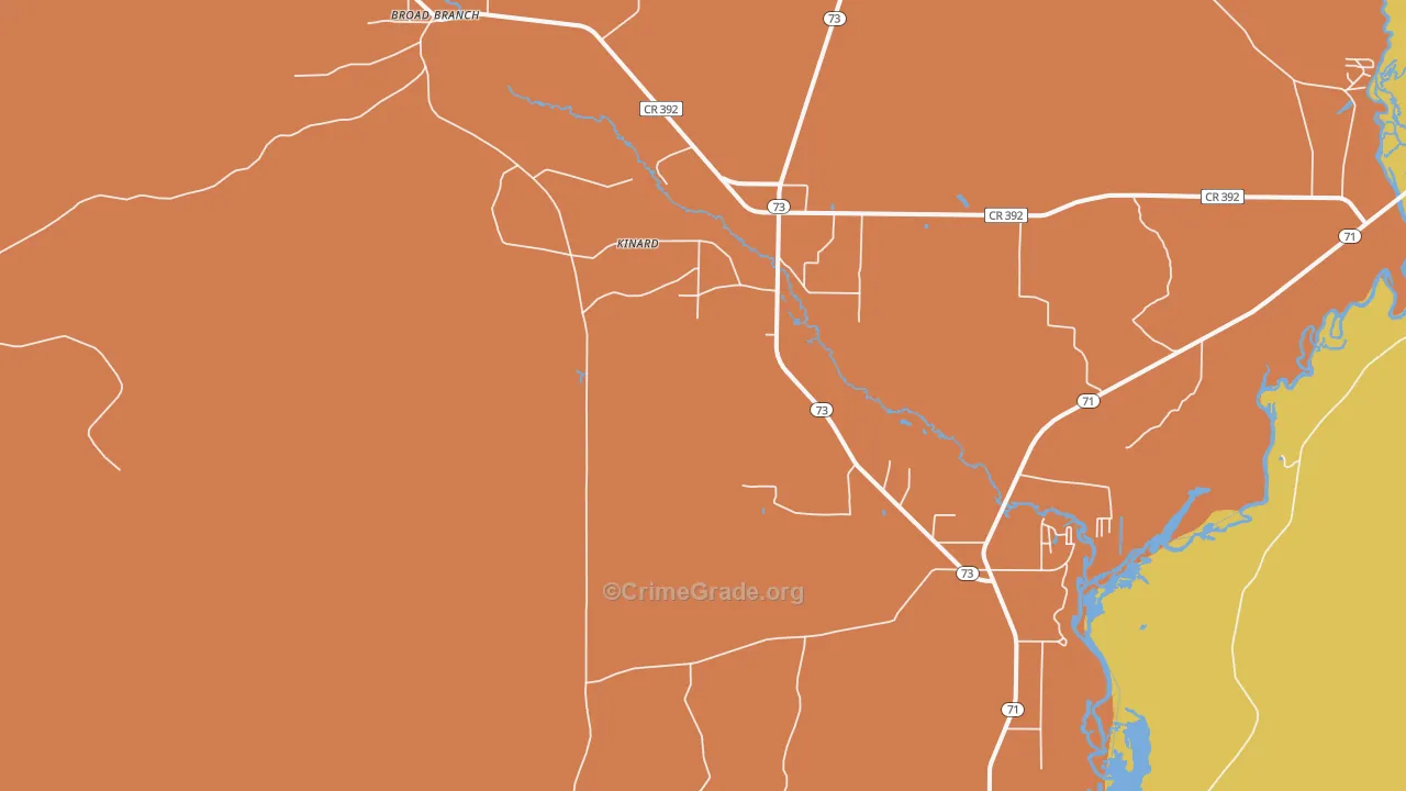 Kinard, FL Map of Robbery Rates
