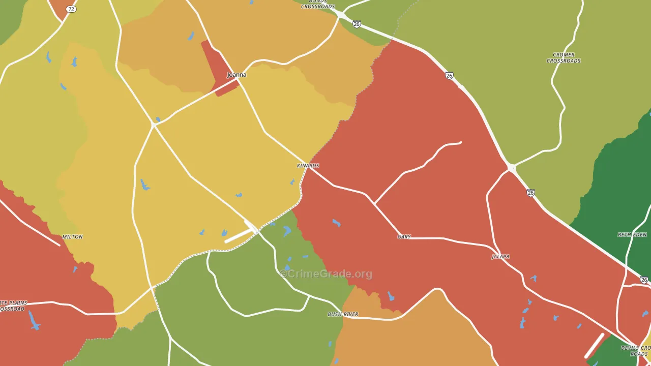 Kinards, SC Map of Robbery Rates