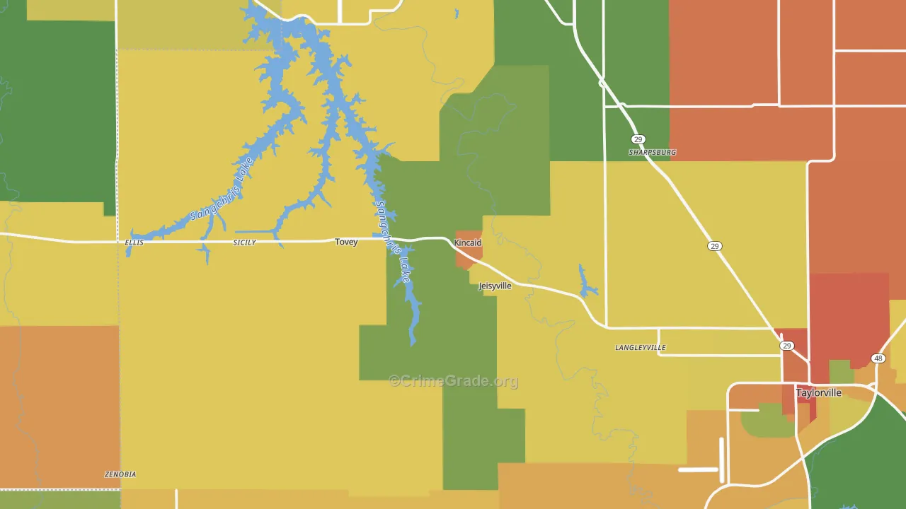 Kincaid, IL Map of Robbery Rates