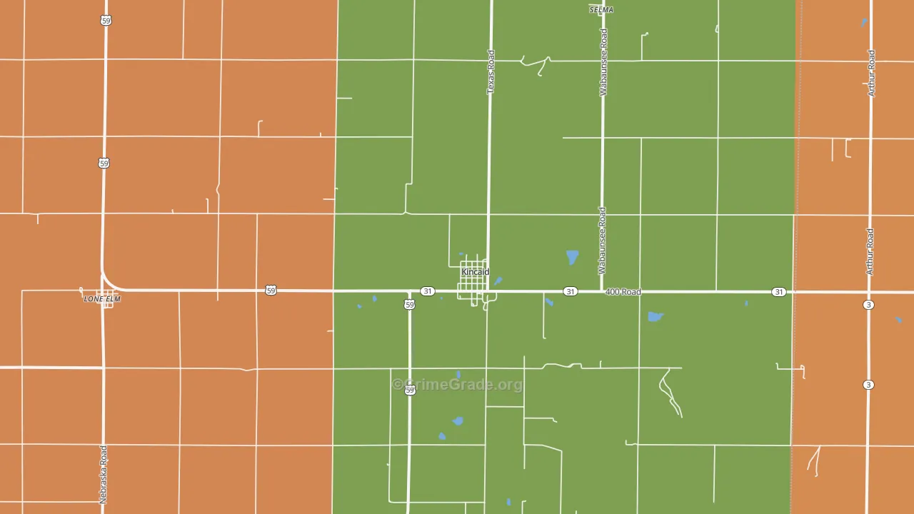 Kincaid, KS Map of Robbery Rates