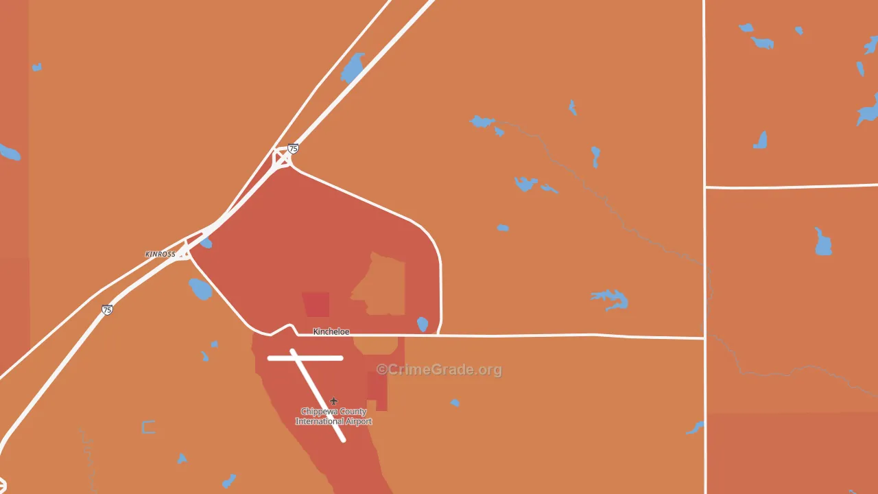 Kincheloe, MI Map of Robbery Rates