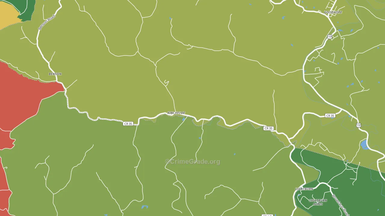 Kincheloe, WV Map of Robbery Rates