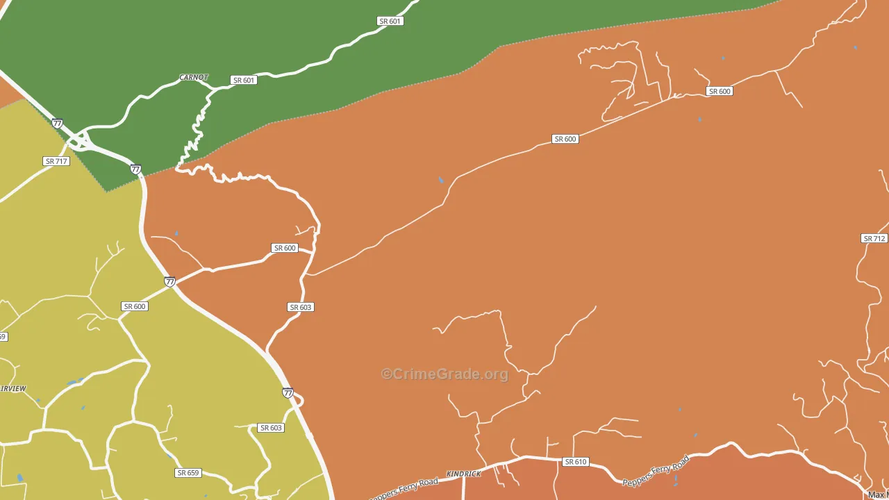 Kindrick, VA Map of Robbery Rates