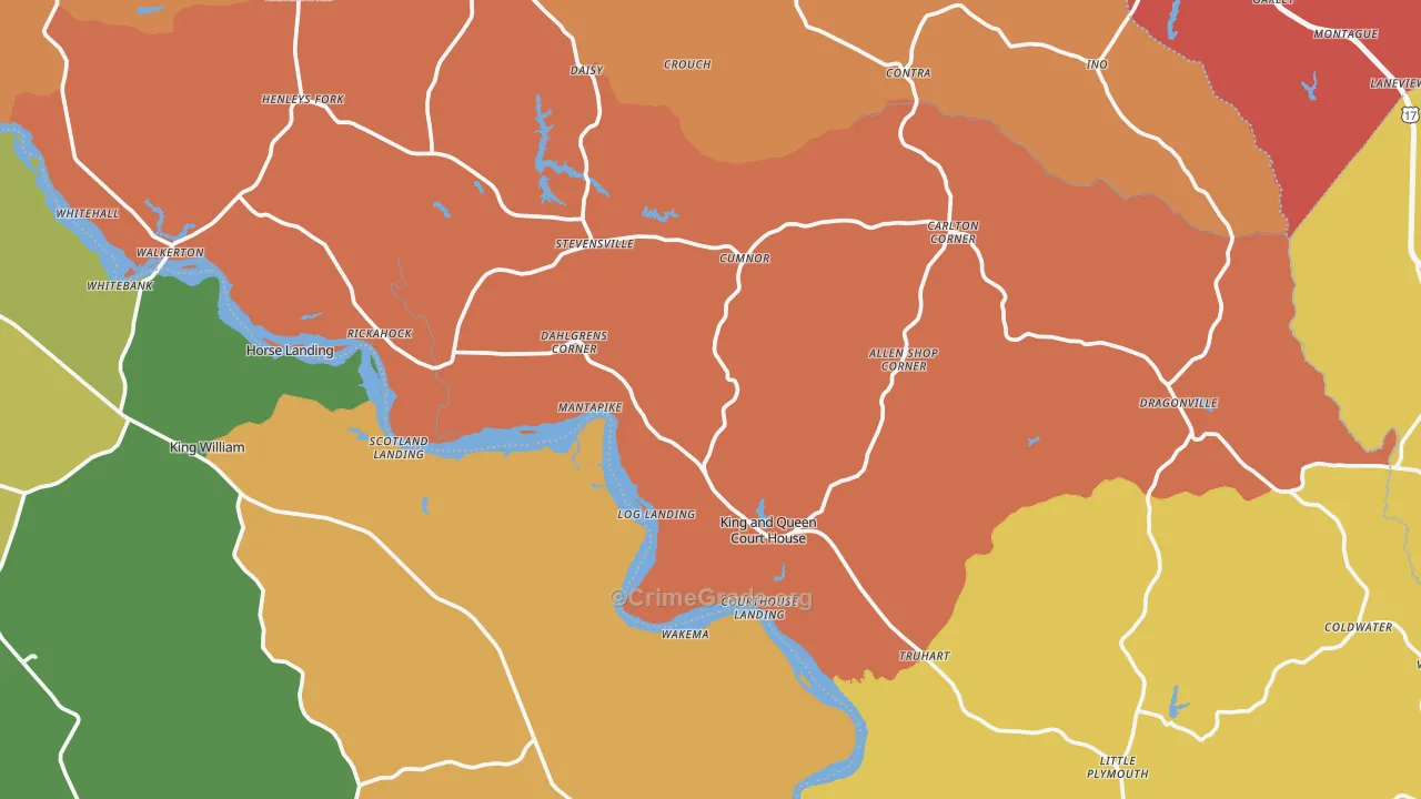 King and Queen County, VA Map of Robbery Rates