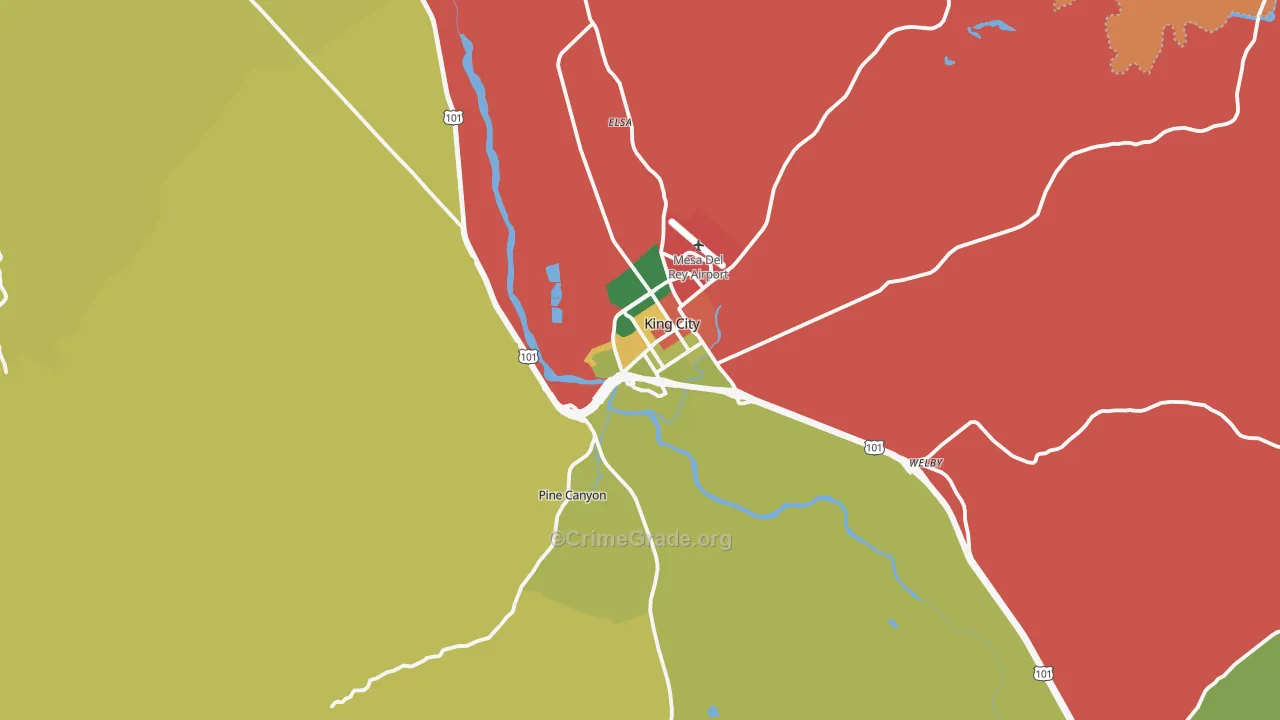 King City, CA Map of Robbery Rates