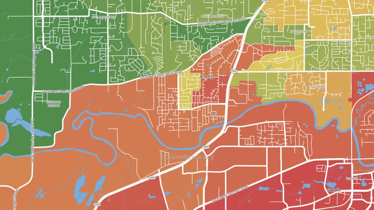 King City, OR Map of Robbery Rates