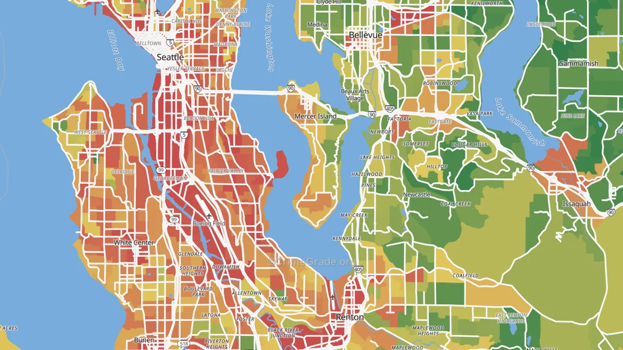 King County, WA Map of Robbery Rates