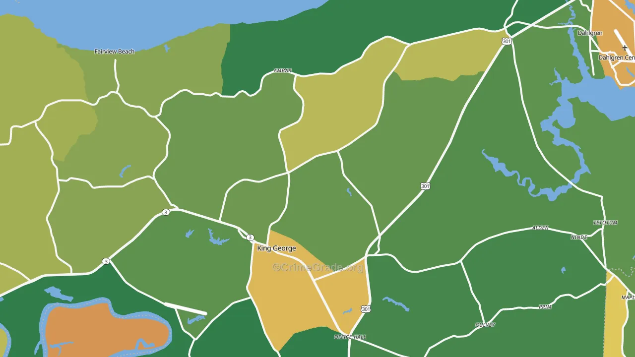 King George County, VA Map of Robbery Rates