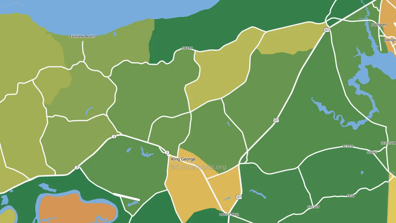 King George, VA Map of Robbery Rates