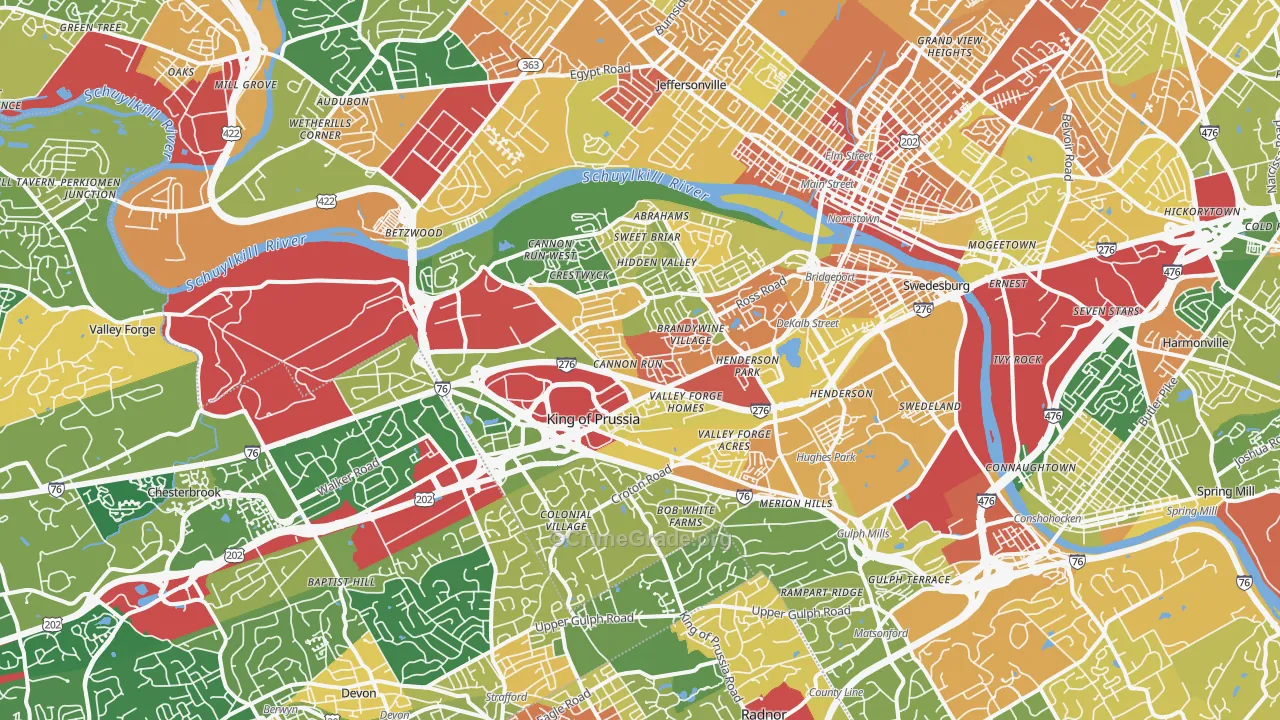 King of Prussia, PA Map of Robbery Rates