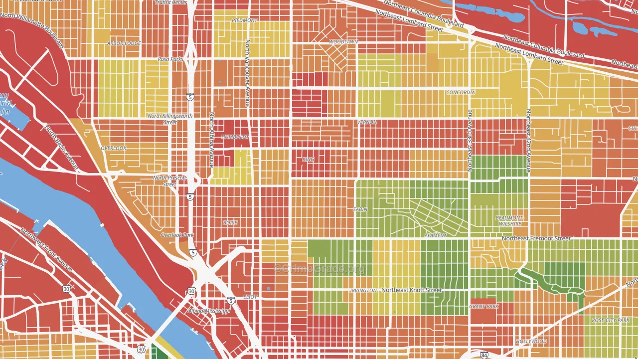 King, Portland, OR Map of Robbery Rates
