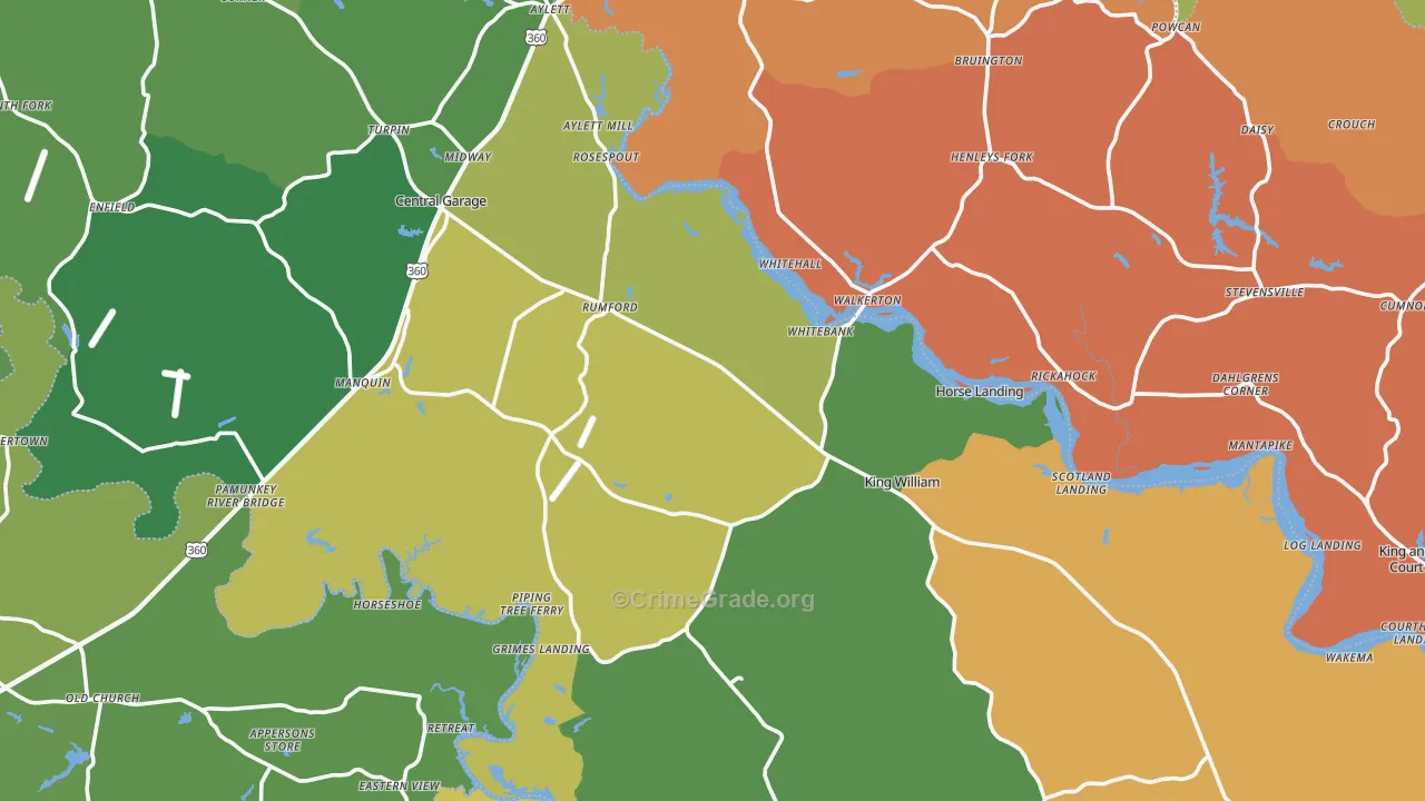 King William County, VA Map of Robbery Rates