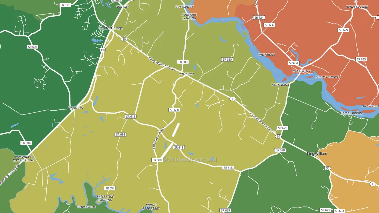 King William, VA Map of Robbery Rates