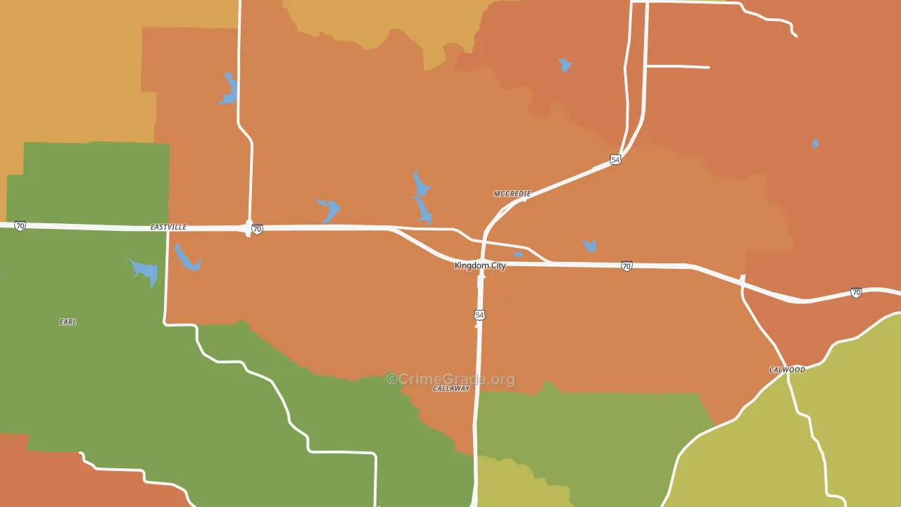 Kingdom City, MO Map of Robbery Rates