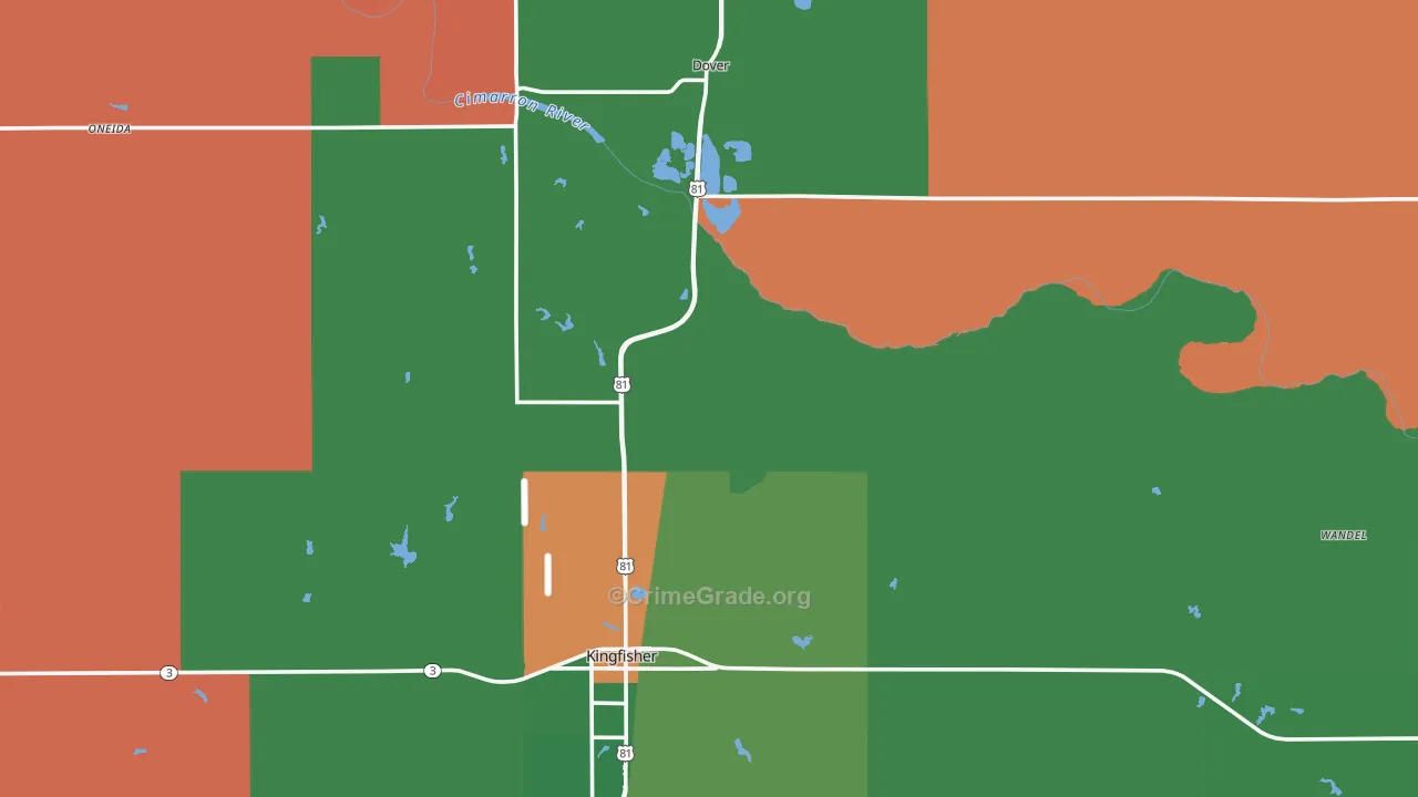 Kingfisher County, OK Map of Robbery Rates