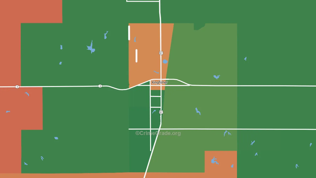 Kingfisher, OK Map of Robbery Rates