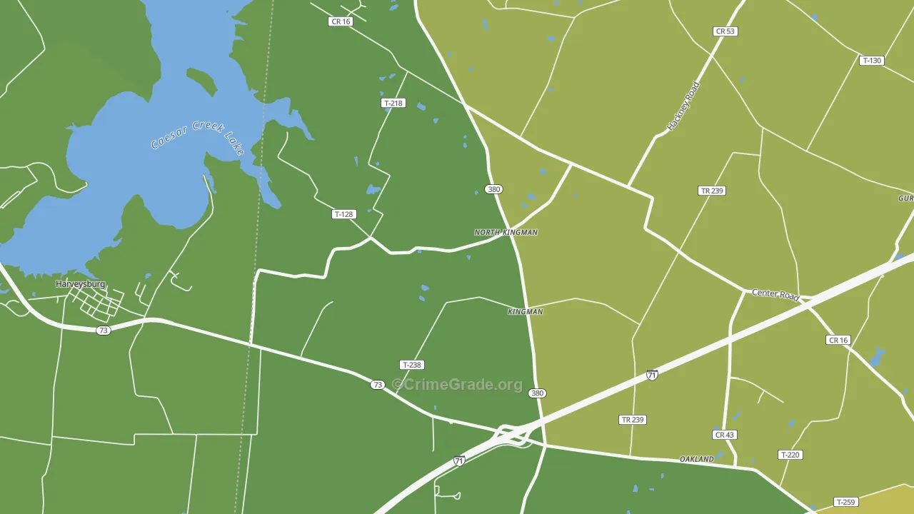 Kingman, OH Map of Robbery Rates