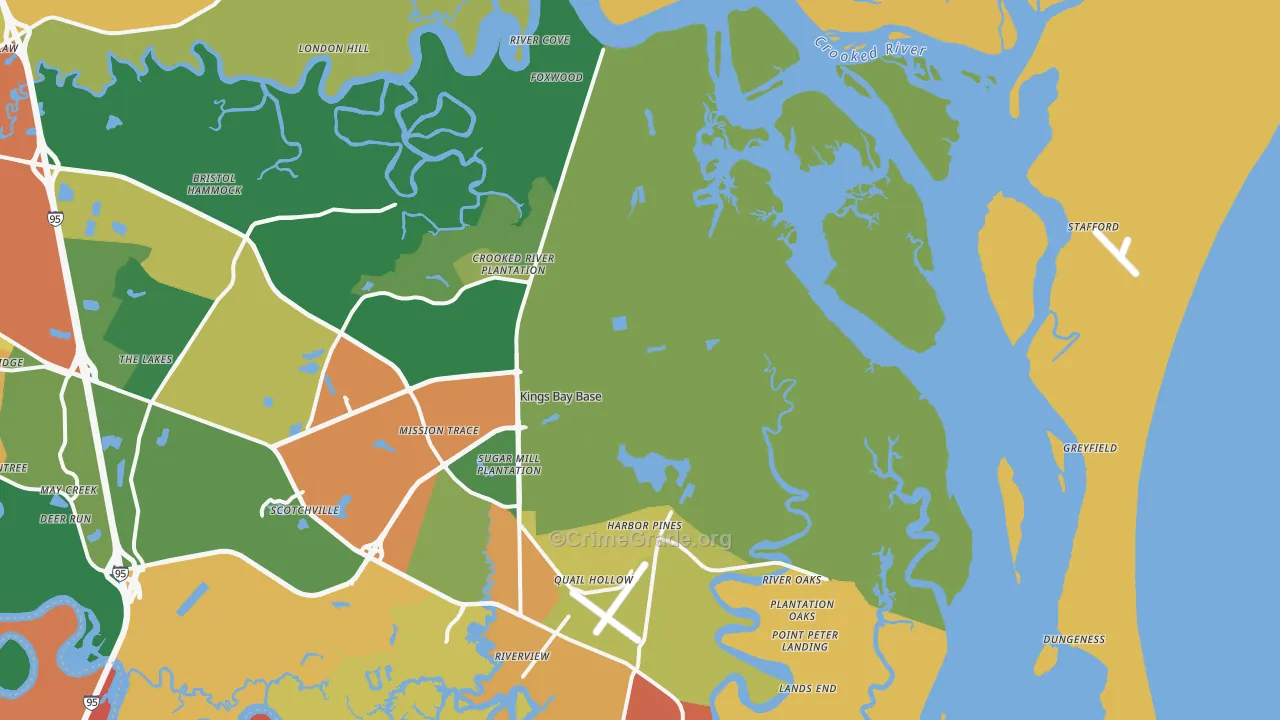 Kings Bay, GA Map of Robbery Rates