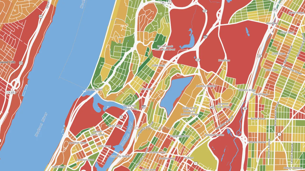 Kings Bridge, Bronx, NY Map of Robbery Rates