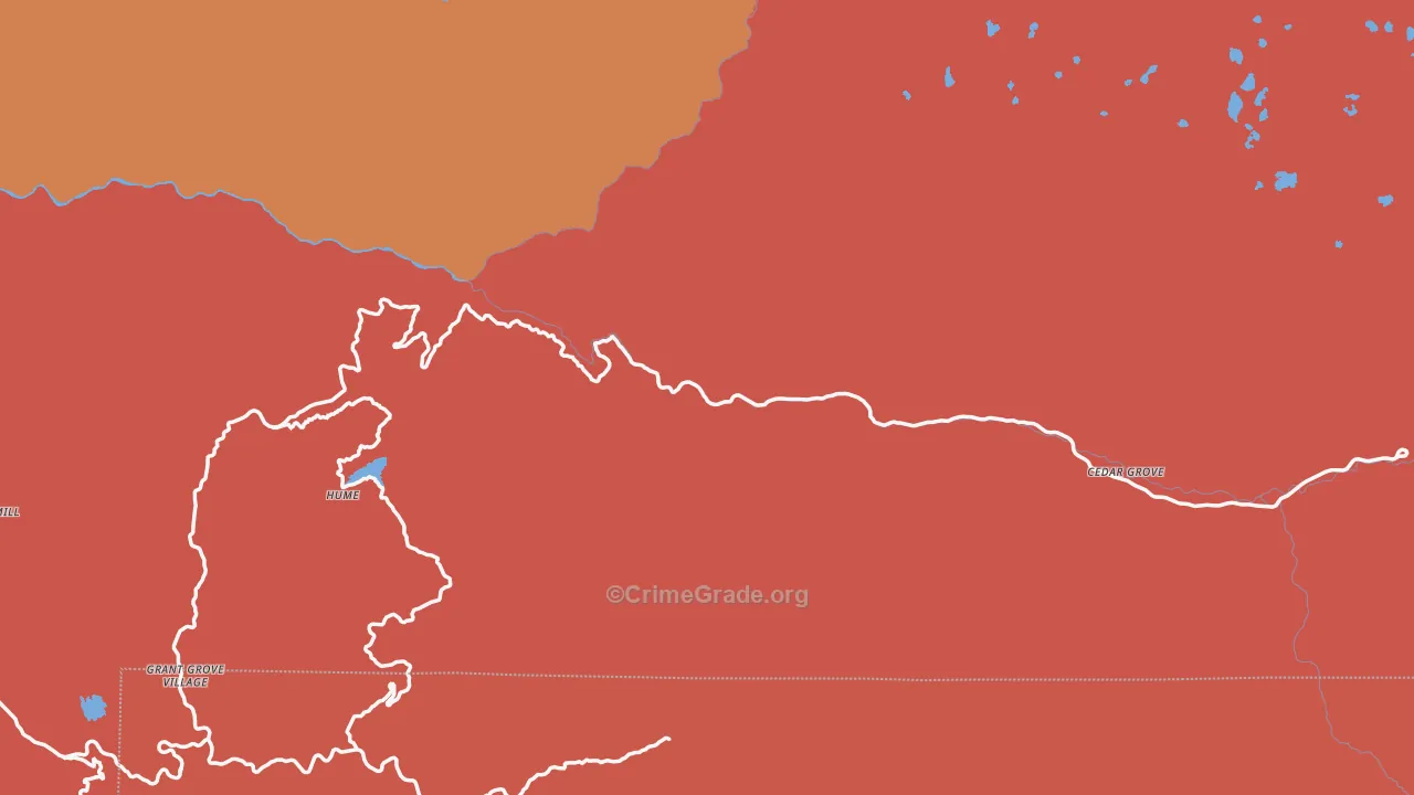 Kings Canyon National Pk, CA Map of Robbery Rates
