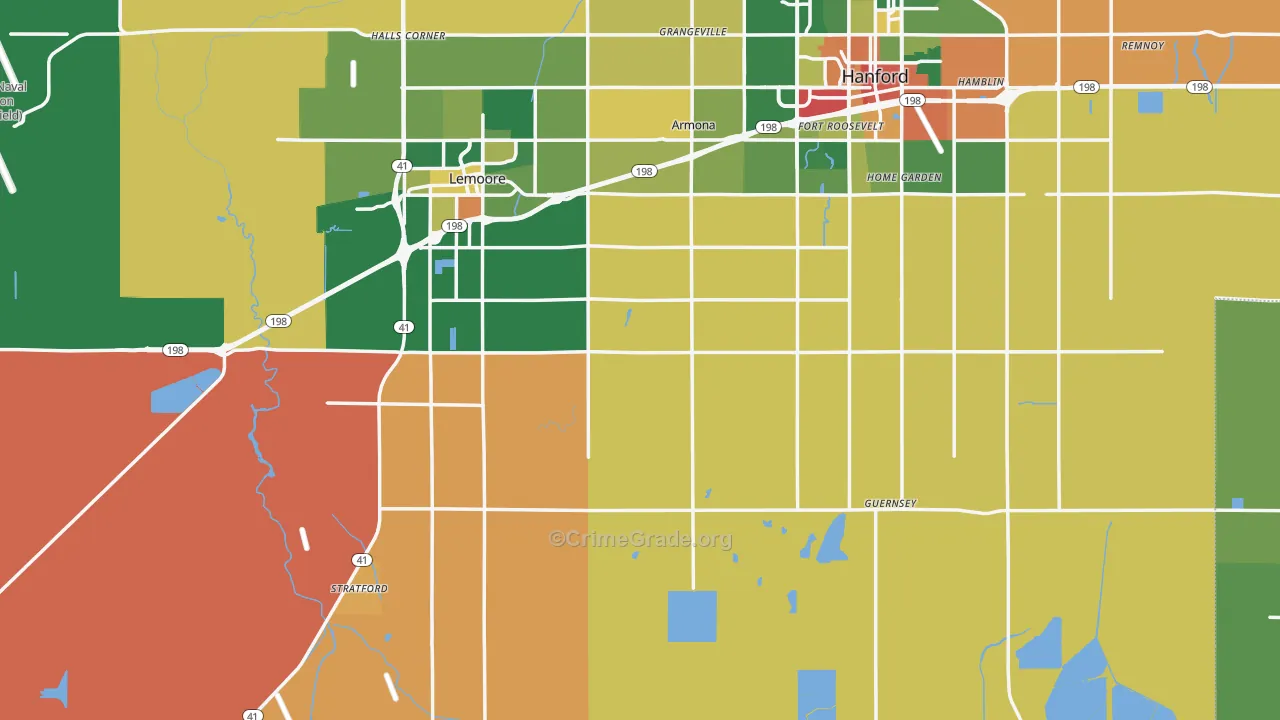 Kings County, CA Map of Robbery Rates