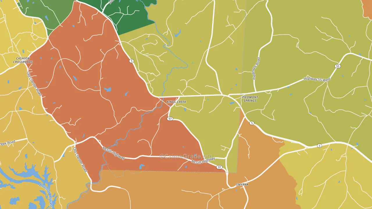 Kings Creek, SC Map of Robbery Rates