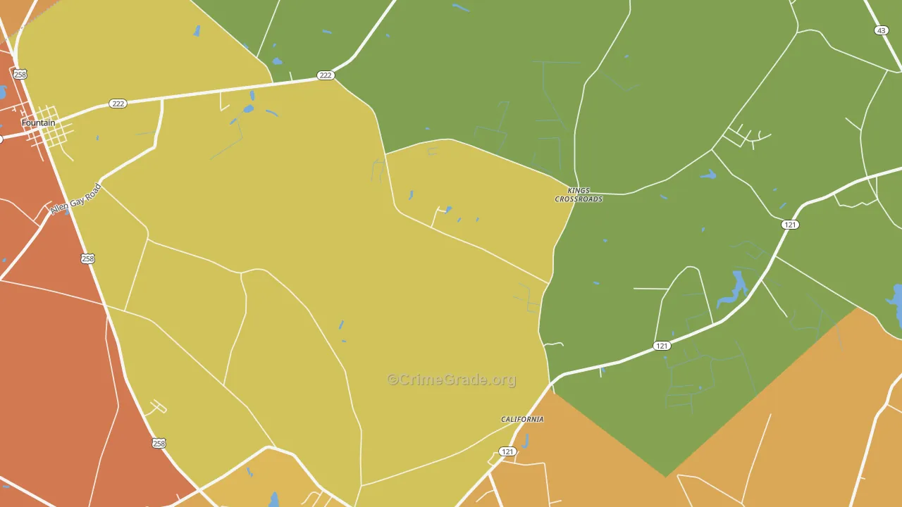 Kings Crossroads, NC Map of Robbery Rates
