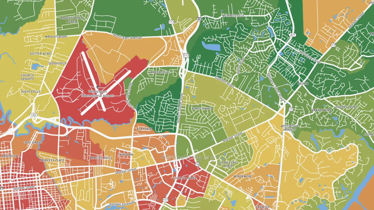 Kings Grant, NC Map of Robbery Rates