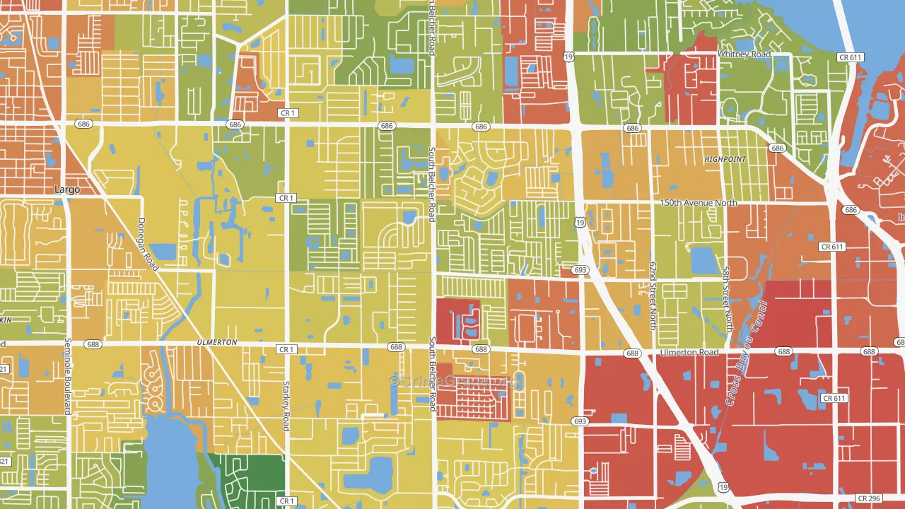 Kings Manor, Largo, FL Map of Robbery Rates