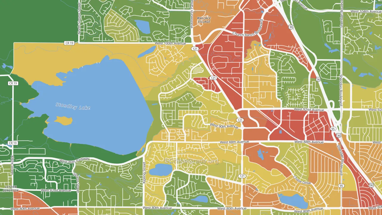 Kings Mill, Broomfield, CO Map of Robbery Rates