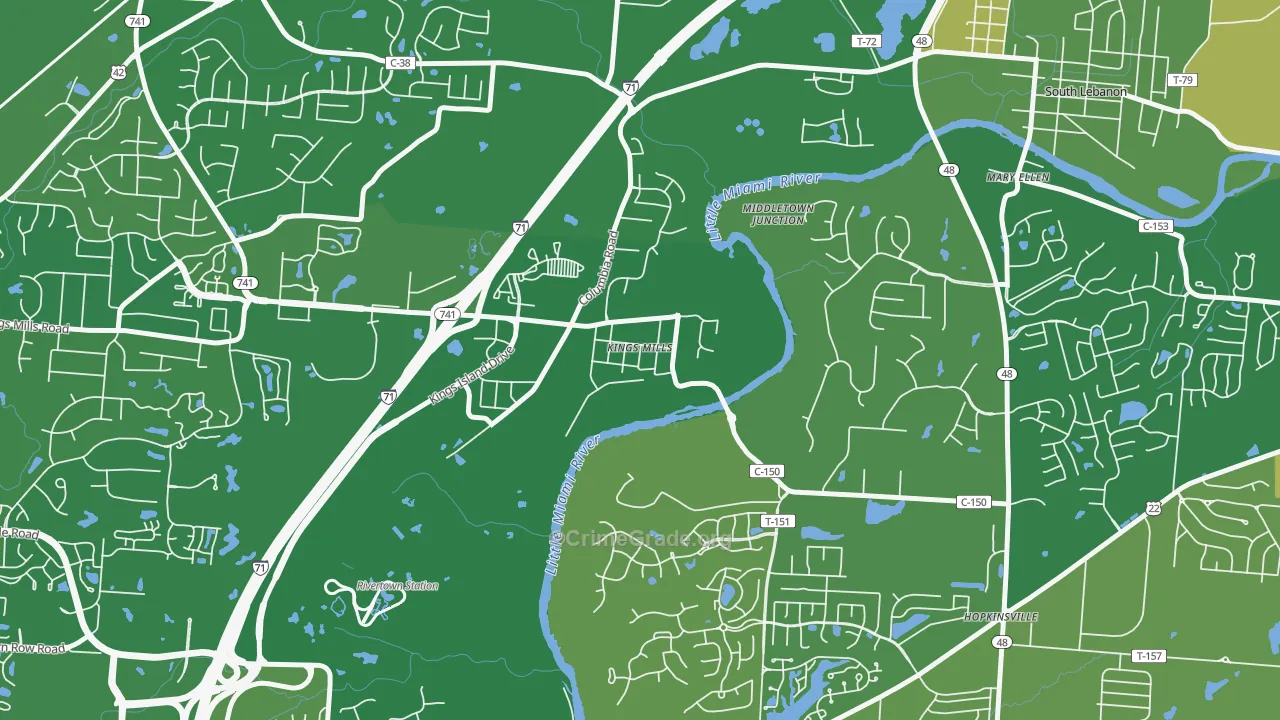 Kings Mills, OH Map of Robbery Rates