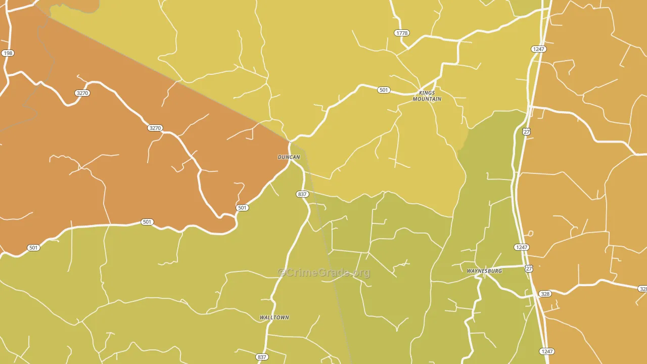 Kings Mountain, KY Map of Robbery Rates