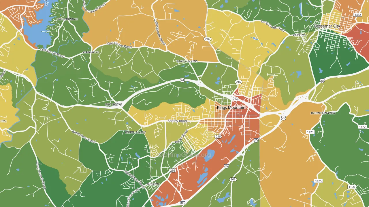 Kings Mountain, NC Map of Robbery Rates