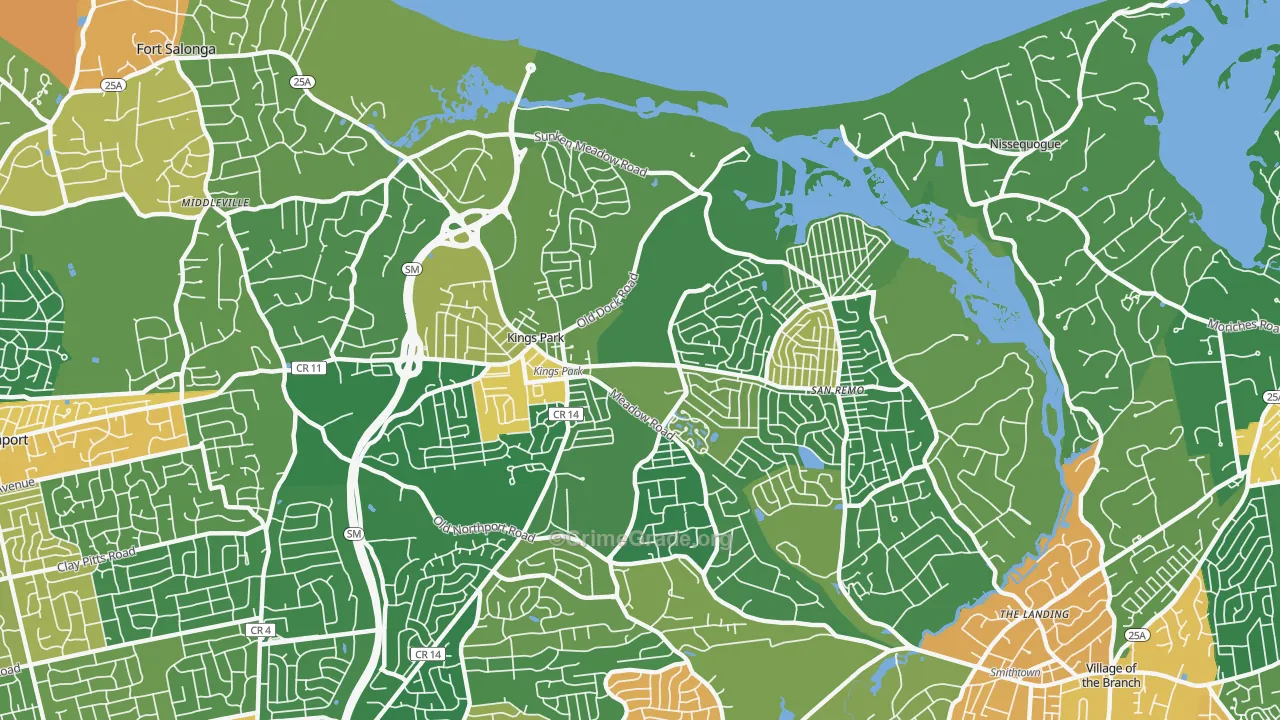 Kings Park, NY Map of Robbery Rates