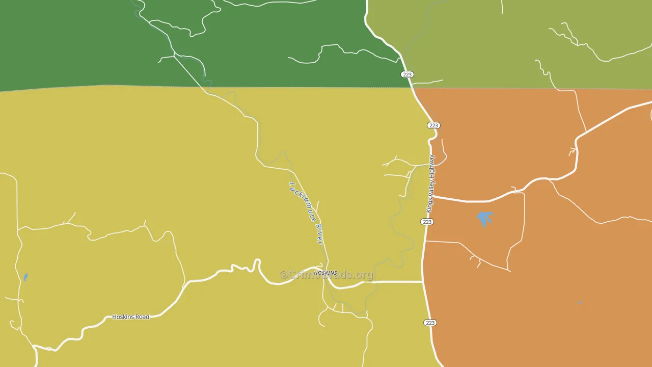 Kings Valley, OR Map of Robbery Rates