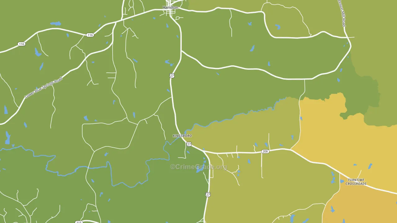 Kingsboro, GA Map of Robbery Rates