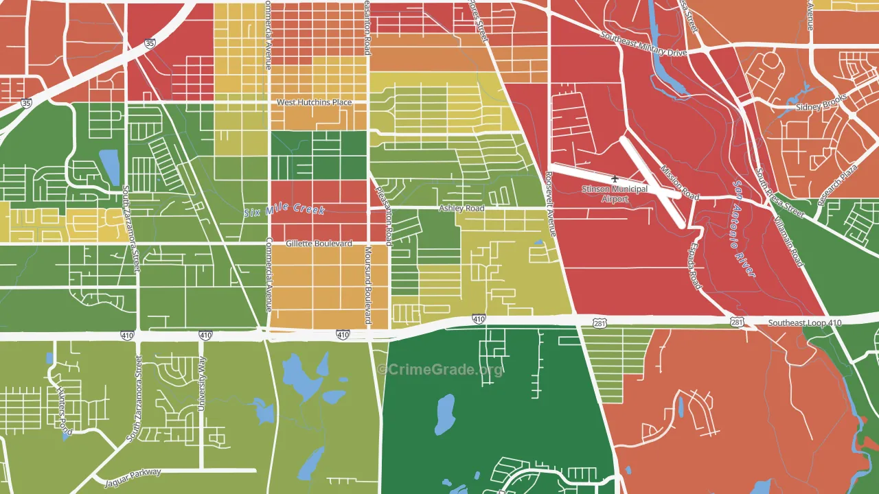 Kingsborough Ridge, San Antonio, TX Map of Robbery Rates