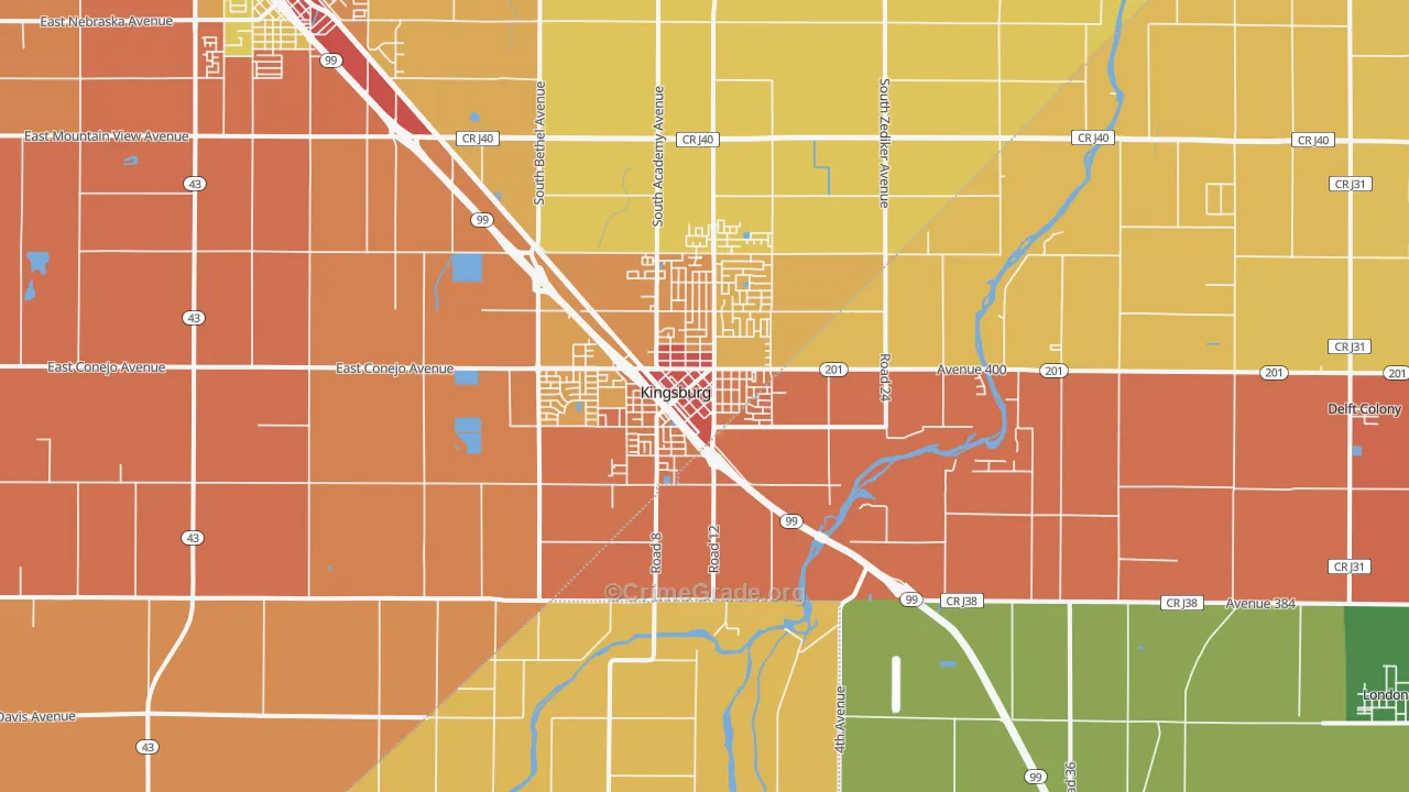 Kingsburg, CA Map of Robbery Rates