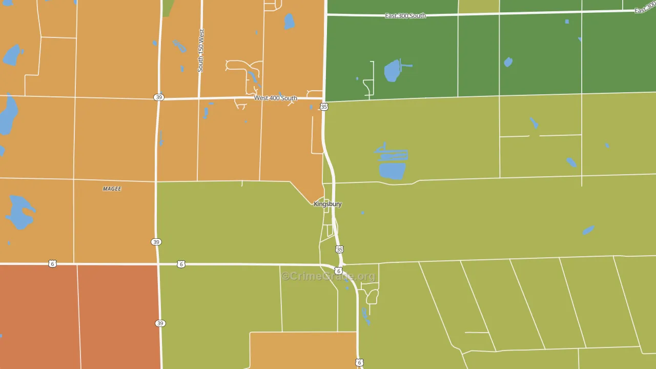 Kingsbury, IN Map of Robbery Rates