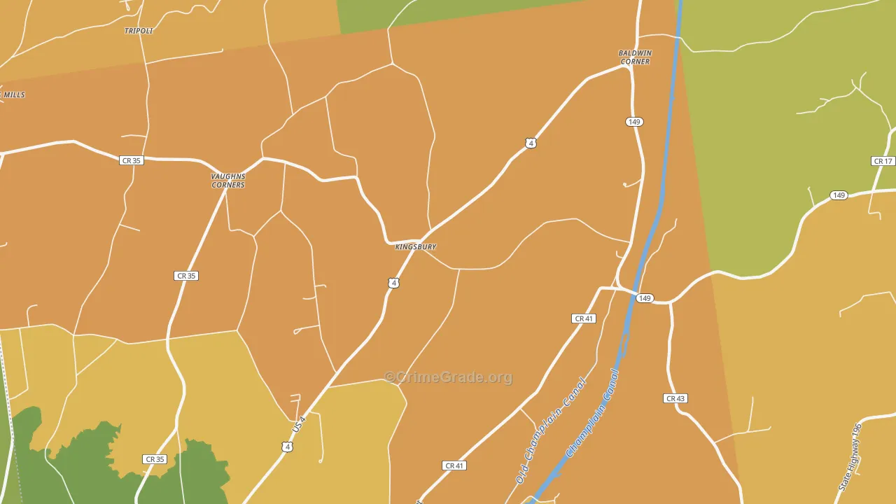 Kingsbury, NY Map of Robbery Rates