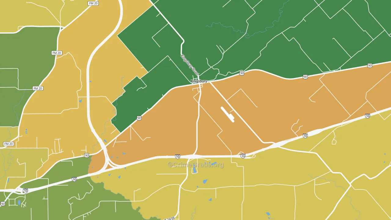 Kingsbury, TX Map of Robbery Rates