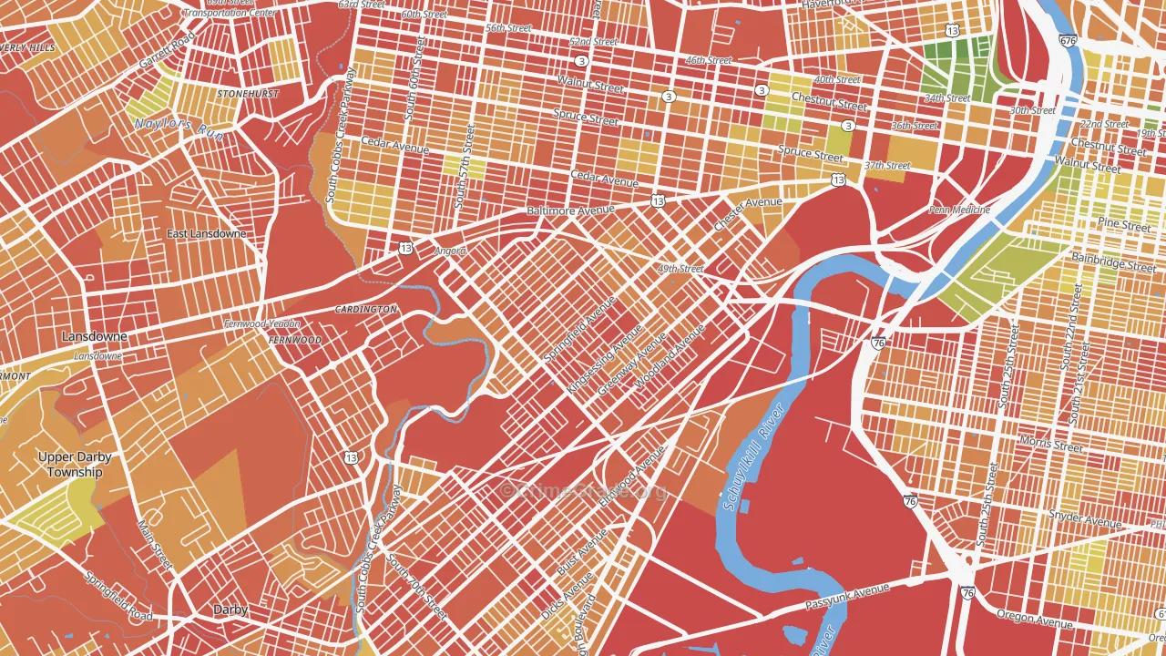 Kingsessing, Philadelphia, PA Map of Robbery Rates
