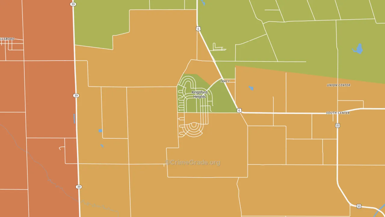Kingsford Heights, IN Map of Robbery Rates