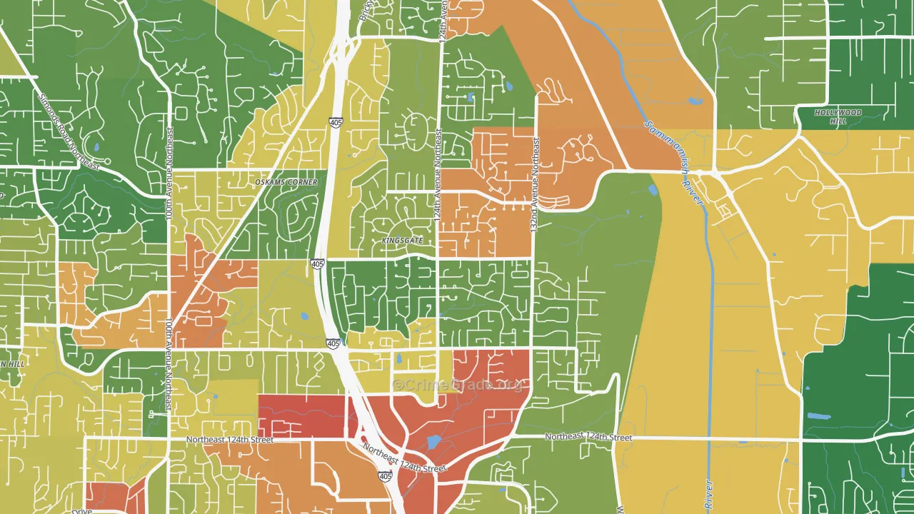 Kingsgate, WA Map of Robbery Rates