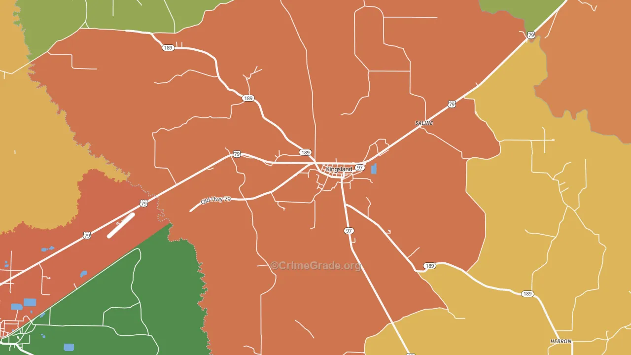 Kingsland, AR Map of Robbery Rates