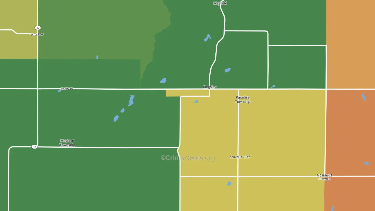 Kingsley, MI Map of Robbery Rates